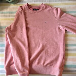 All Saints Men's Soft Pink Crewneck Sweater